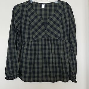 Olive and black plaid top